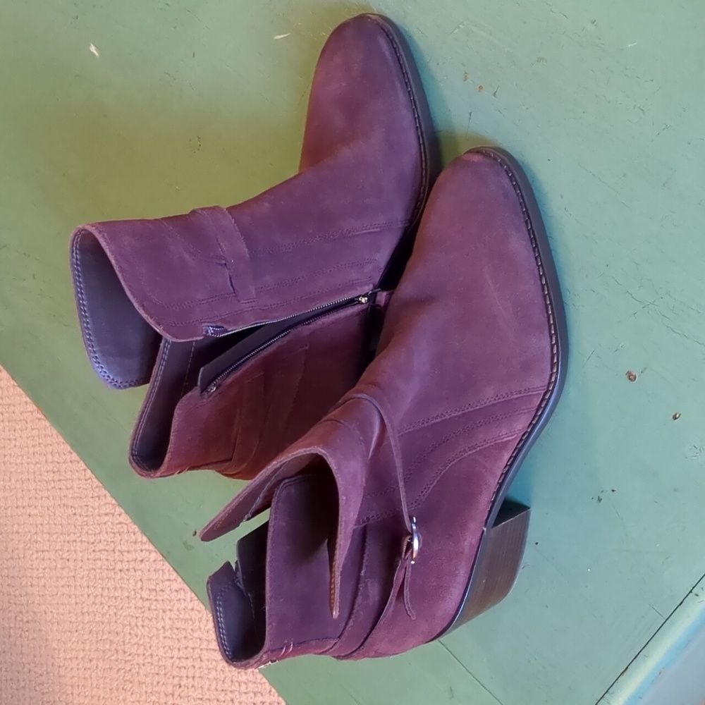 Sam Edelman Simona Boots Burgundy Suede Block Heel - Picture 8 of 13